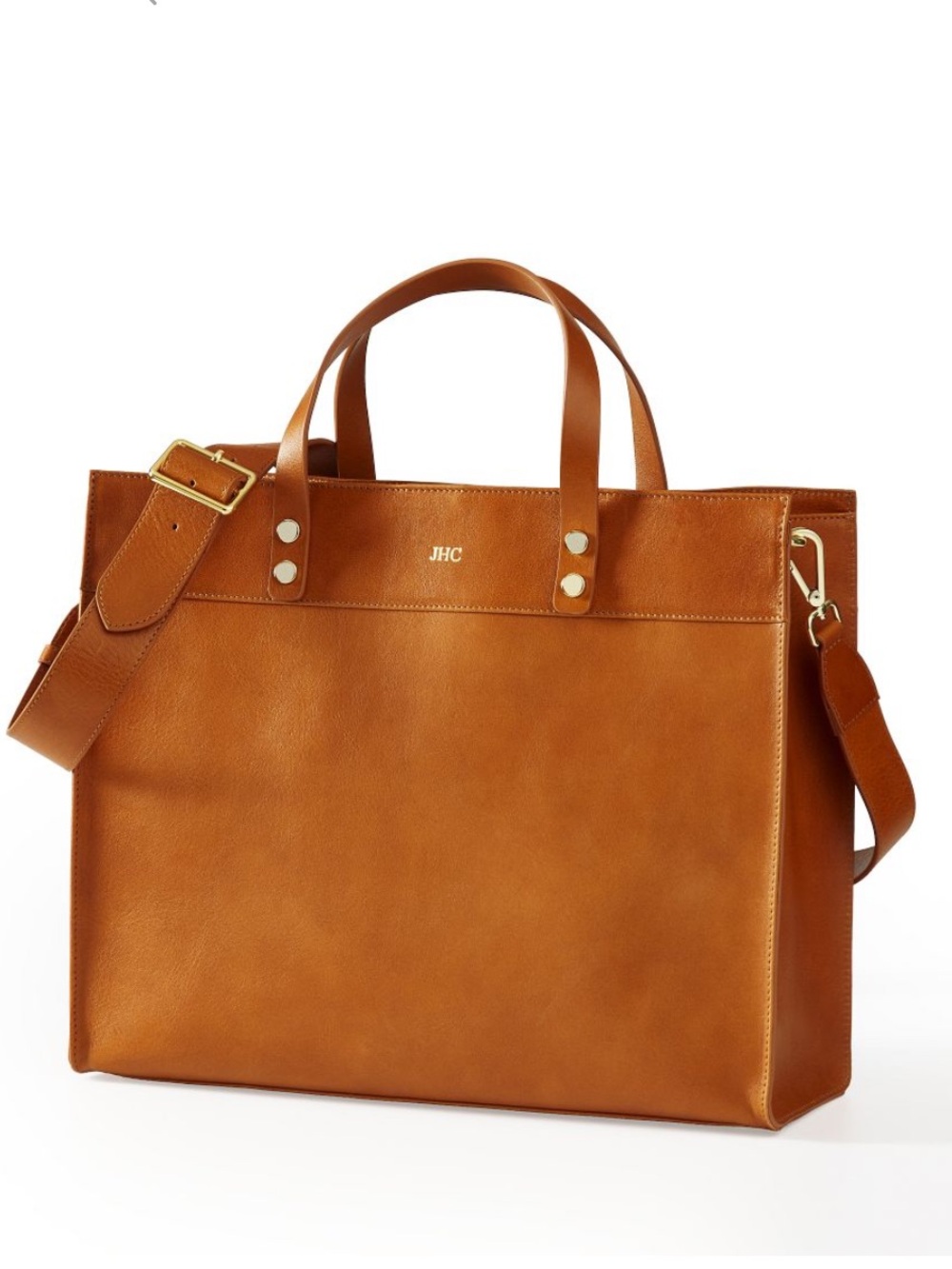 Mark & Graham Large Essential Leather Tote in Camel with Gold Hardware and strap